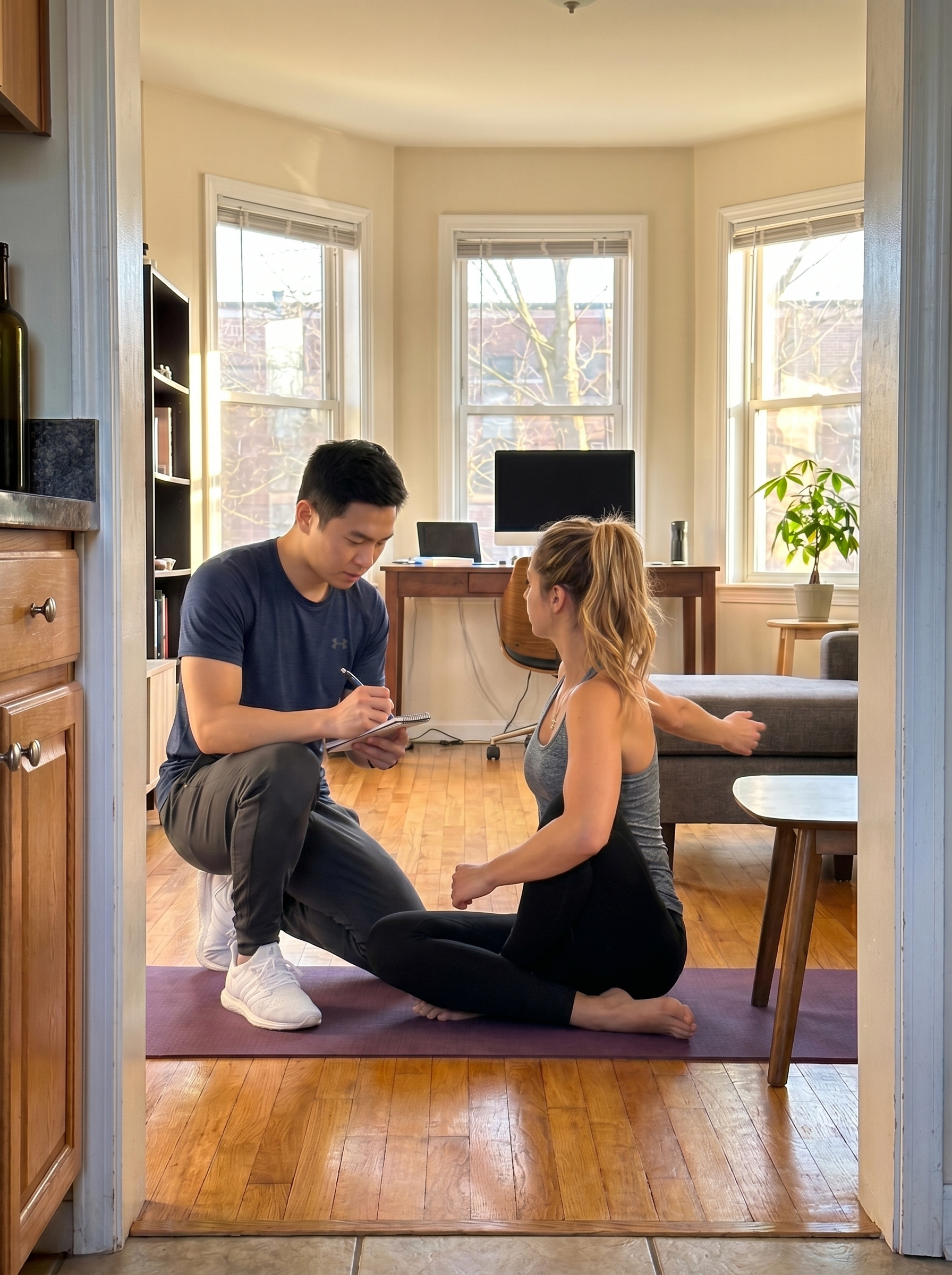 Teaching Alex that flexibility and anatomy textbooks don't always match up.