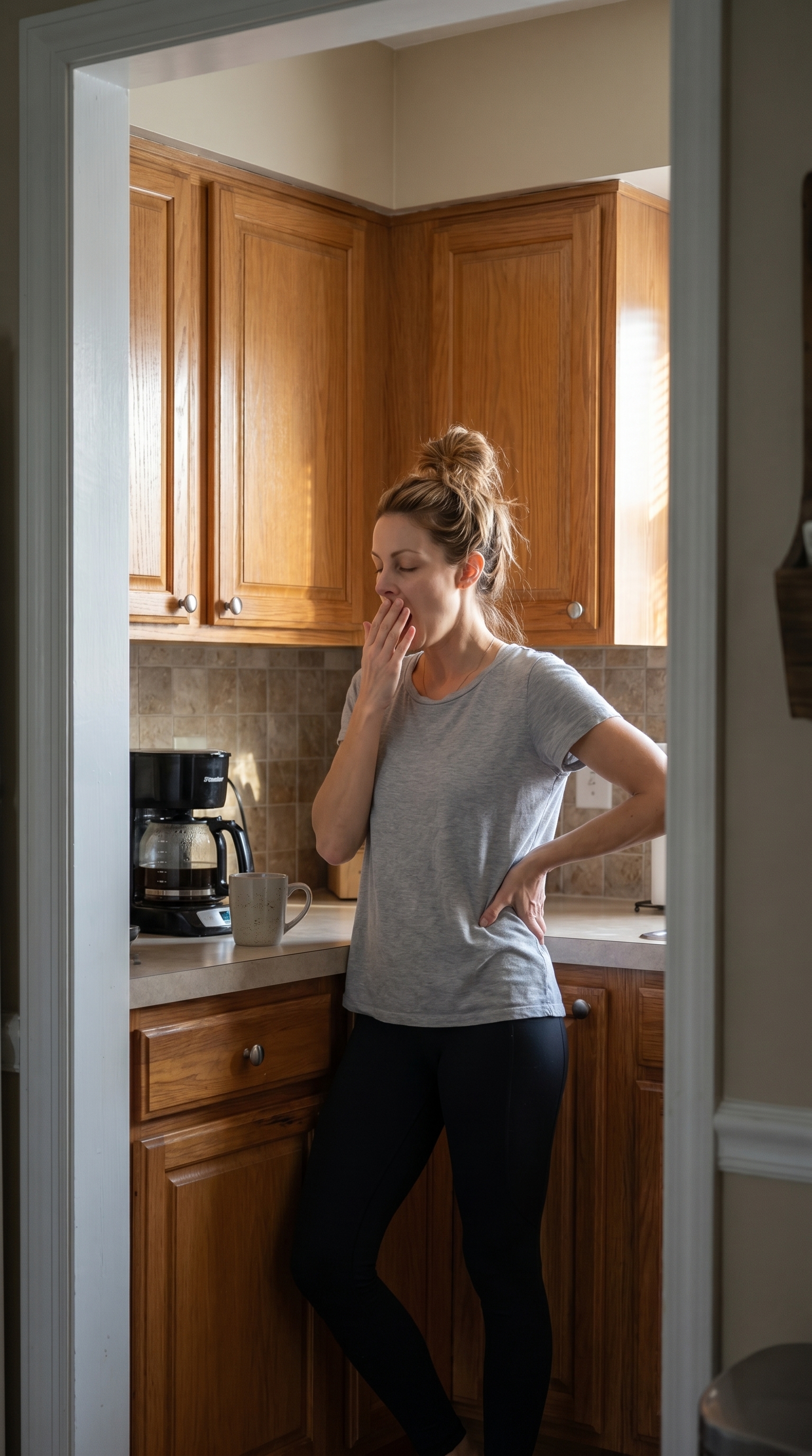 The universal pre-coffee stance
