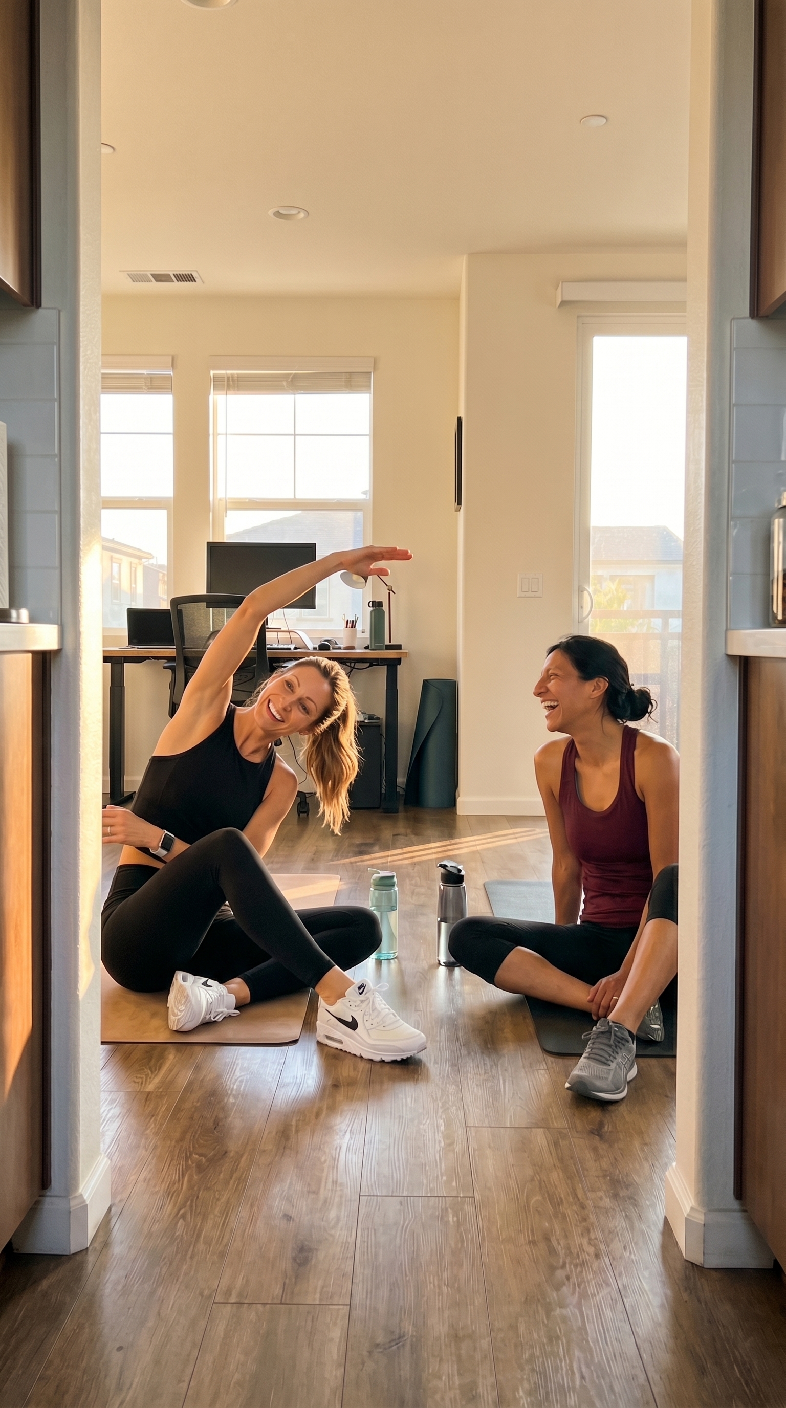 Elena's 'professional' stretching demo had Michelle cracking up